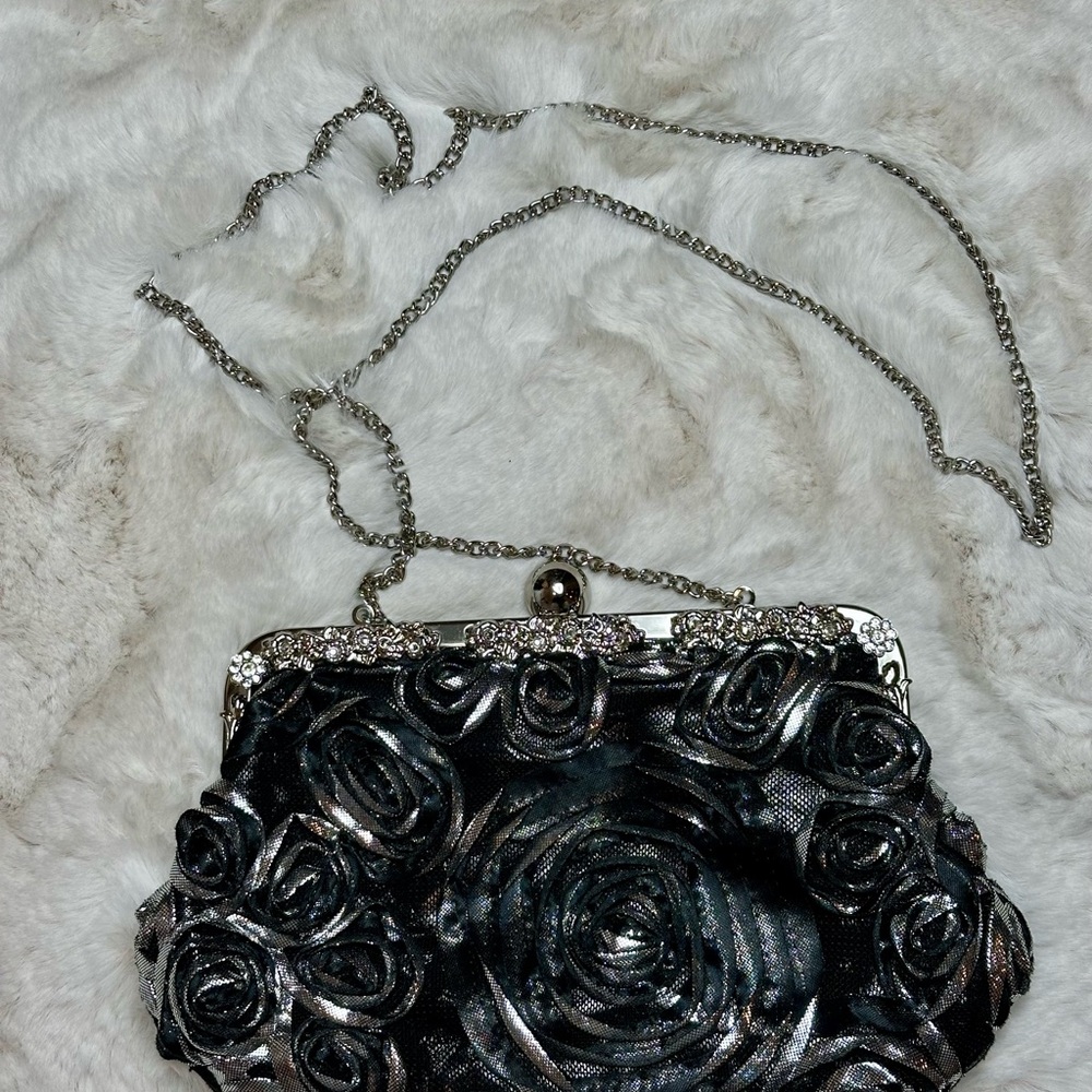 Black And Silver Rose Pattern Evening Clutch By I… - image 8